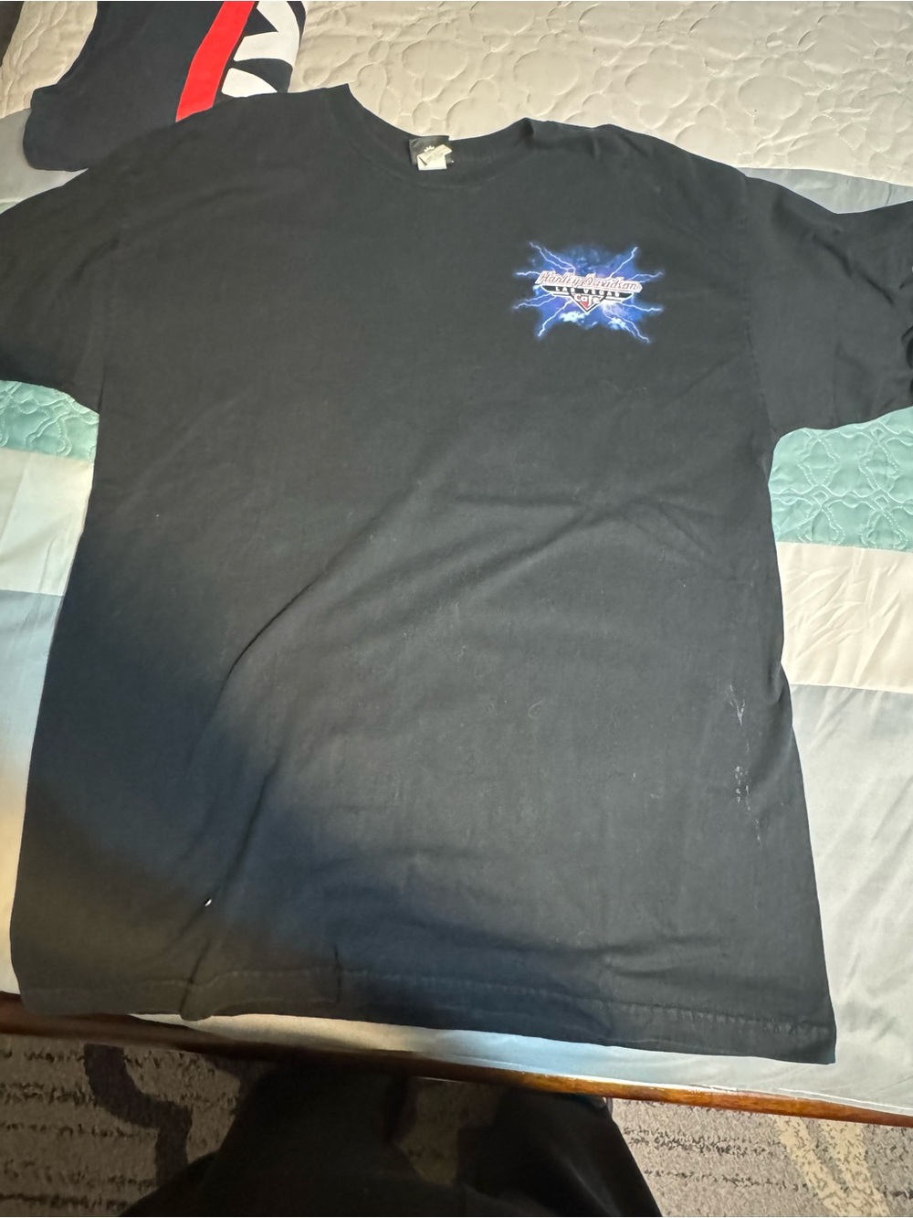 Harley-Davidson Black Short-Sleeve Tee with Blue Lightning Logo